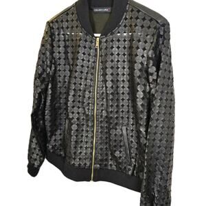 Colleen Lopez Faux Leather GEO SHEER FRONT Black Long Sleeve Size SMALL Moto